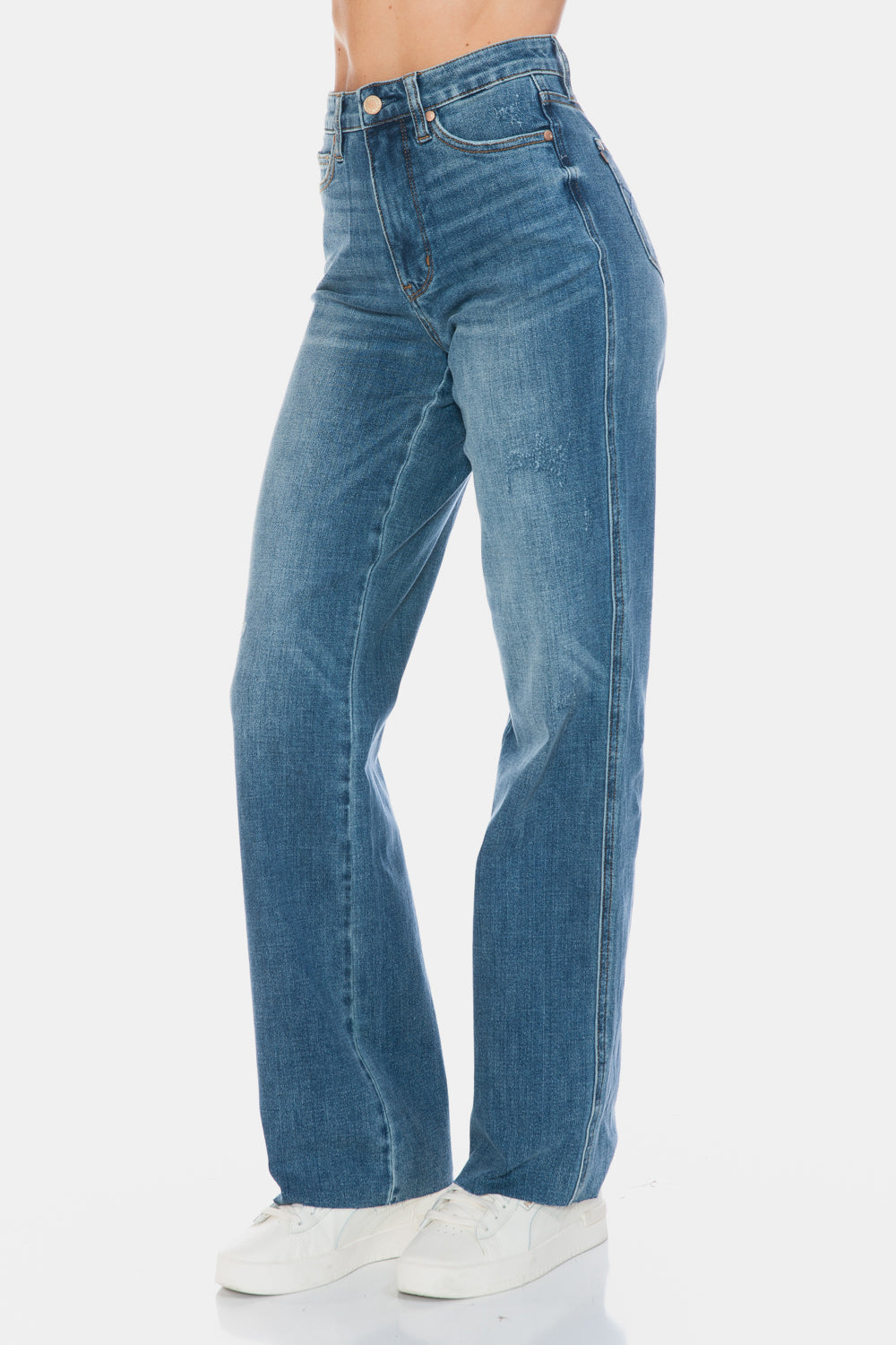 Judy Blue Tummy Control High-Rise Boyfriend Jeans Straight Leg Raw Denim Pants