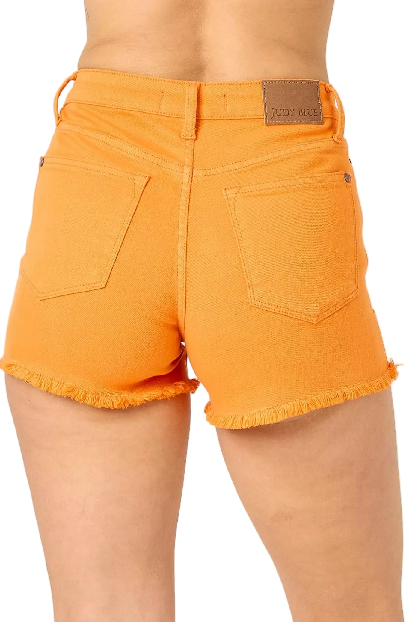 Judy Blue High-Rise Cutoff Frayed Hem Skinny Fit Orange Retro Slim Denim Shorts