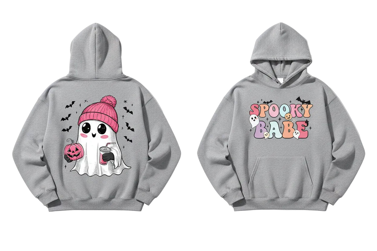 Spooky Babe Cute Ghost Kangaroo Pocket Oversized Halloween Pullover Hoodie