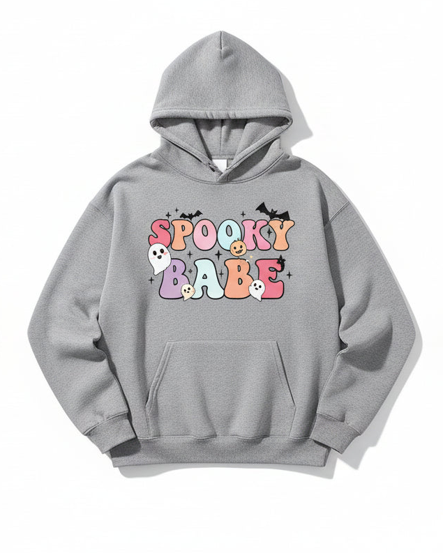 Spooky Babe Cute Ghost Kangaroo Pocket Oversized Halloween Pullover Hoodie
