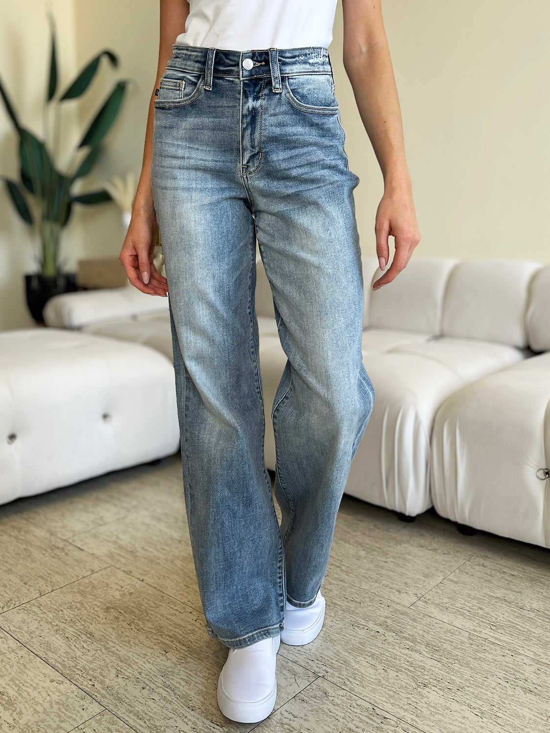 Judy Blue High-Rise Waist Denim Boyfriend Loose Fit Straight Leg Jean Pants