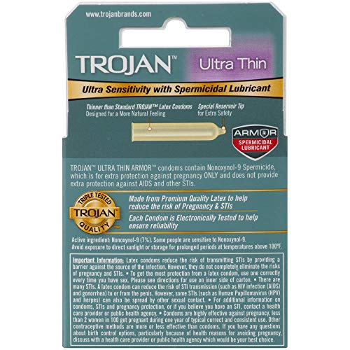 Trojan Condom Sensitivity Ultra Thin with Spermicidal Lubricant, 3 Count