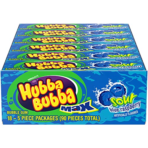 HUBBA BUBBA MAX Bubble Gum, 18- 5 piece packages (90 pieces total) - Outrageous Original, Strawberry Watermelon, Sour Blue Raspberry