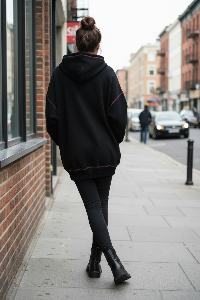 Oversized Skull Skeleton Zip-Up Contrast Stitching Hoodie Front Pocket Jacket