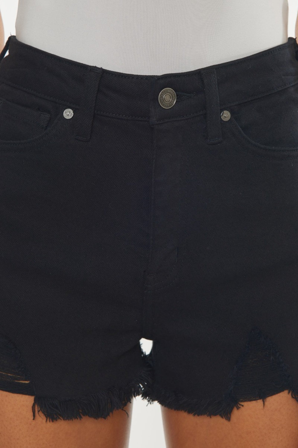 KanCan High Rise Waist Distressed Black Denim Cut-off Frayed Hem Jean Shorts
