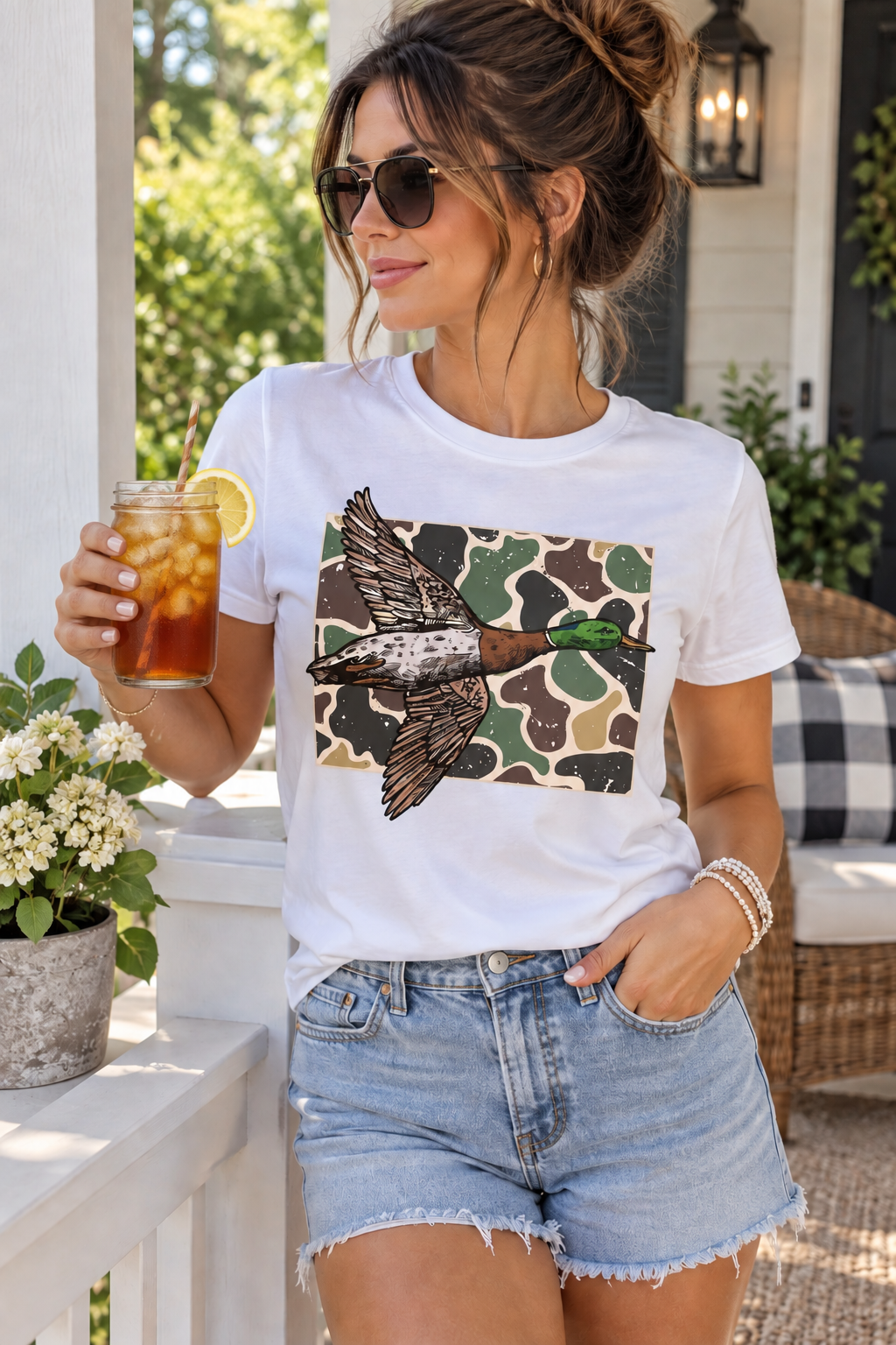 Southern Camo Mallard Duck Casual Short Sleeve Country Western Shirt