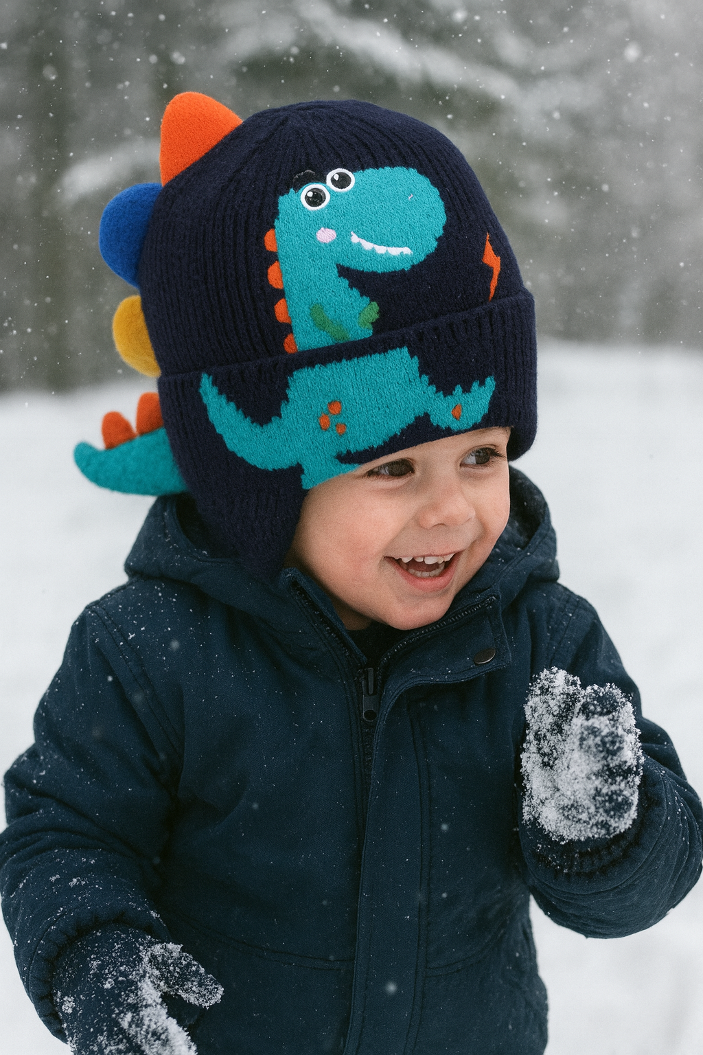 Dino Children’s 3D Embroidered Dinosaur Knitted Hat Kids Beanie Ear Cover Winter Hat