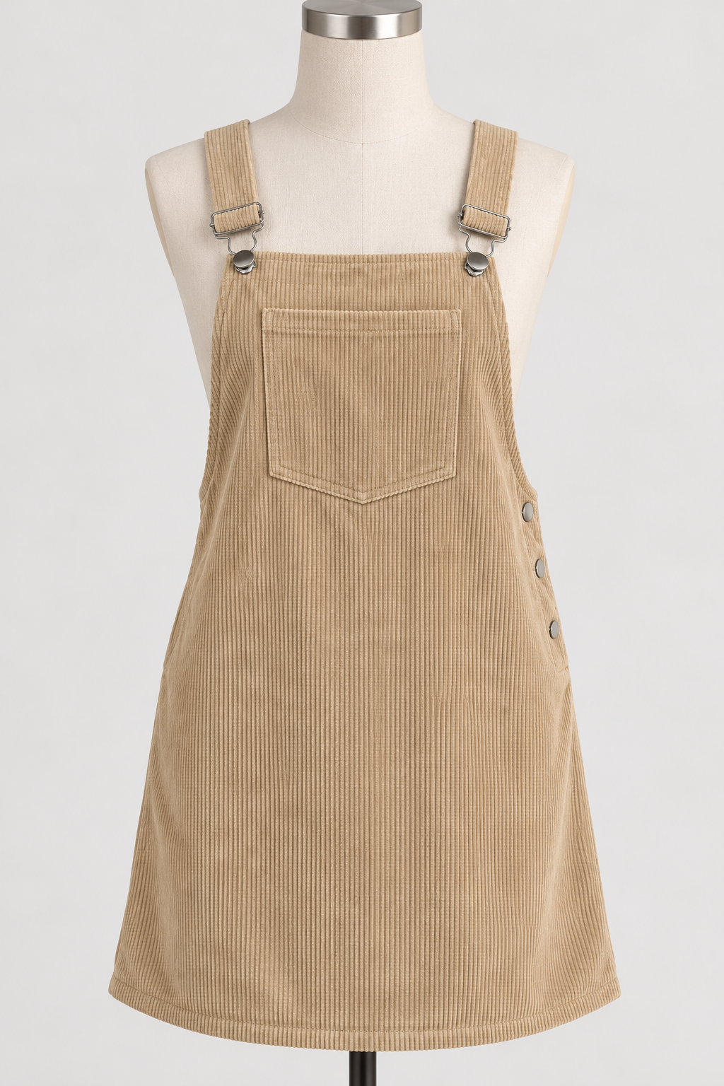 Corduroy Overall Pinafore Mini Dress Adjustable Bib Front Patch Pocket Jumper