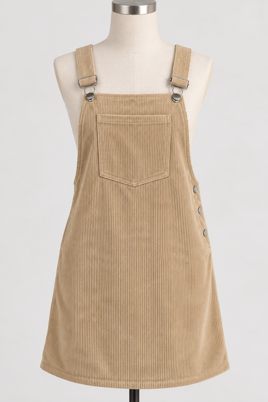 Corduroy Overall Pinafore Mini Dress Adjustable Bib Front Patch Pocket Jumper