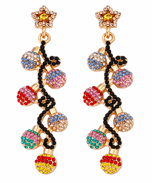 18K Gold Plated Rhinestone Christmas Light Bulb Holiday Dangle Statement Earrings