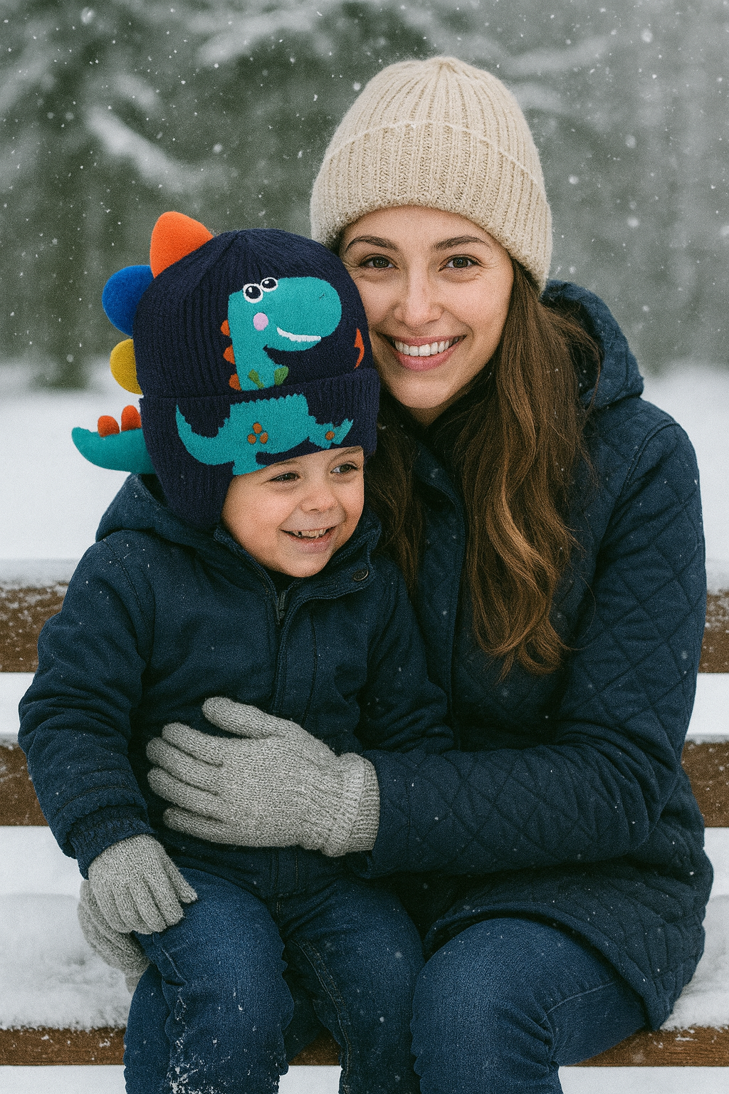 Dino Children’s 3D Embroidered Dinosaur Knitted Hat Kids Beanie Ear Cover Winter Hat