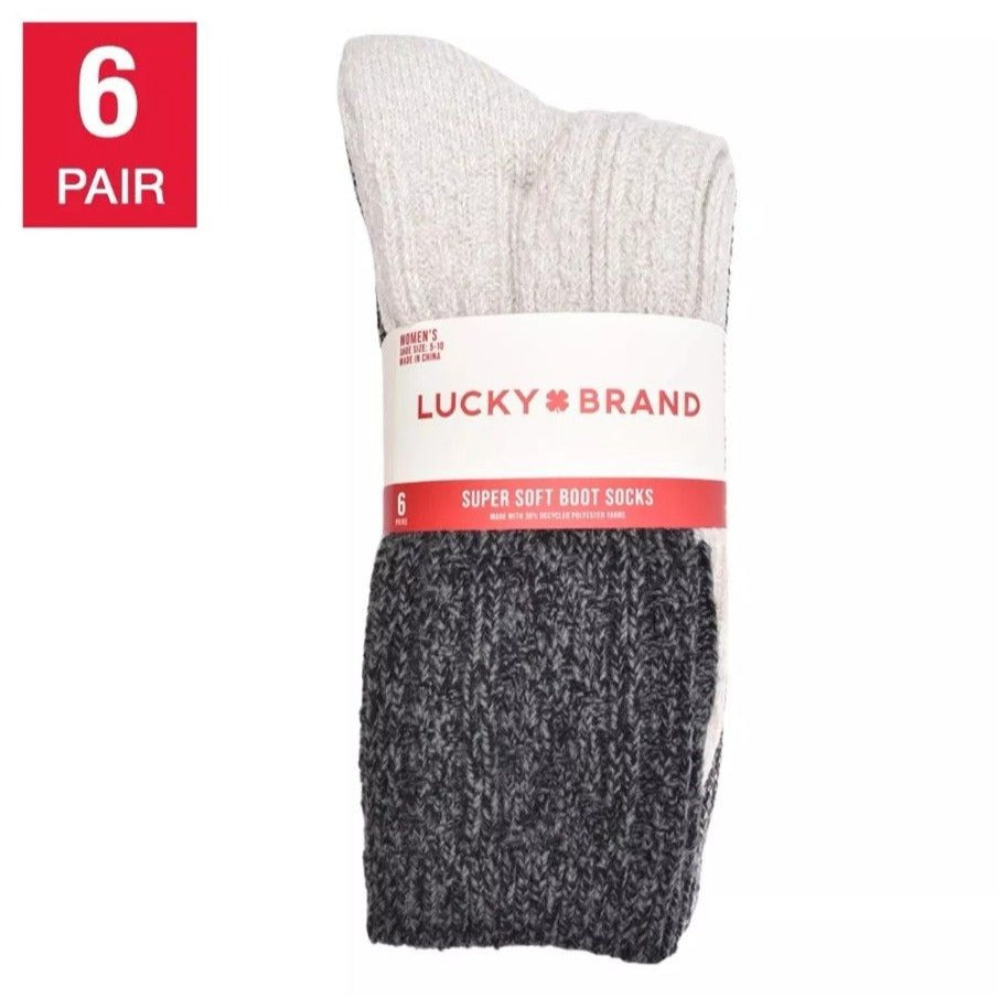 6 Pk Lucky Brand 5-10 Tall Knit Super Soft Yarn Boot Socks Winter Cozy Gray