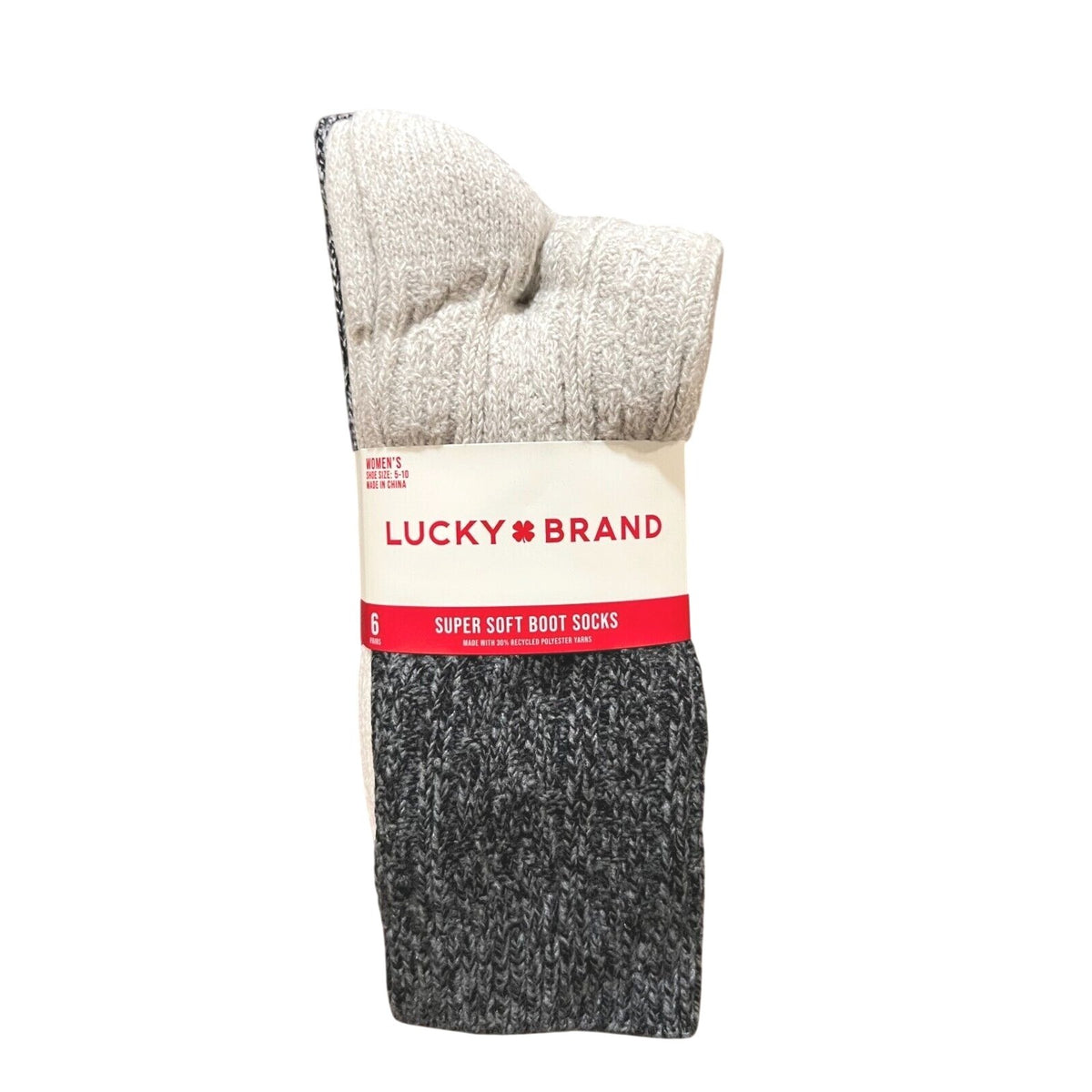 6 Pk Lucky Brand 5-10 Tall Knit Super Soft Yarn Boot Socks Winter Cozy Gray