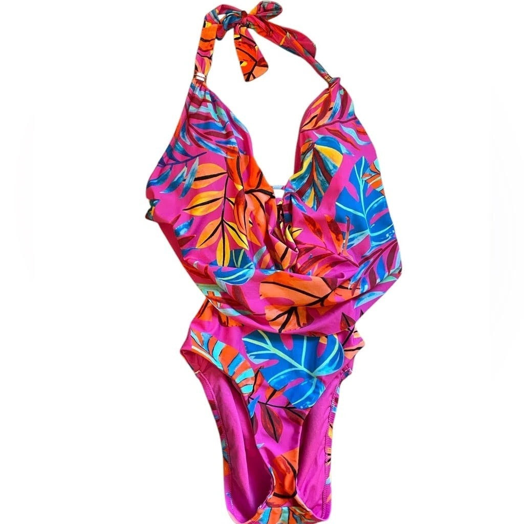 Bar III Paradise In The Palms Magic Magenta Pink One-piece Cutout Swimwear