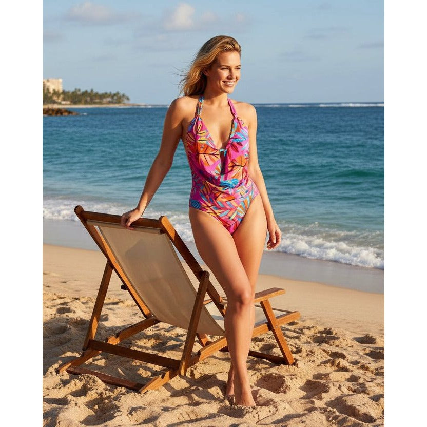 Bar III Paradise In The Palms Magic Magenta Pink One-piece Cutout Swimwear