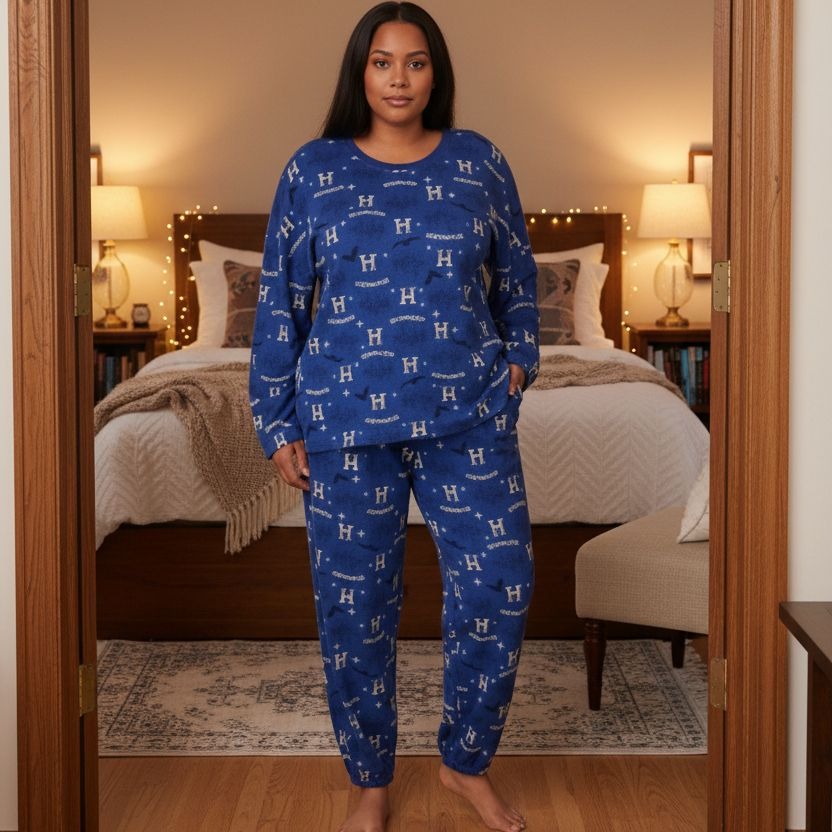 Harry Potter L PJ 2-Piece Hogwarts Women Pajama Lounge Set Long Sleeve Top Pant