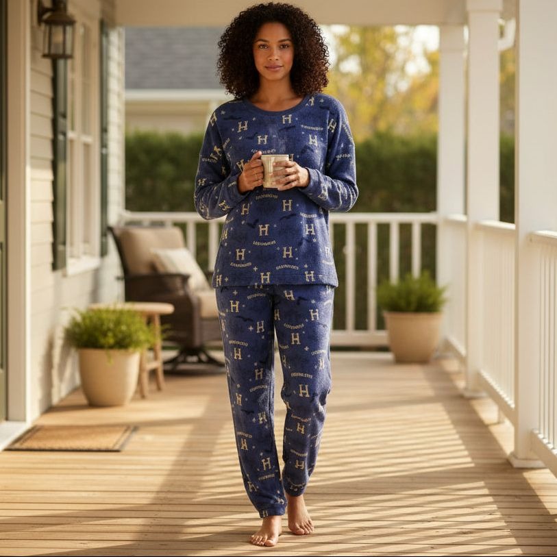 Harry Potter L PJ 2-Piece Hogwarts Women Pajama Lounge Set Long Sleeve Top Pant