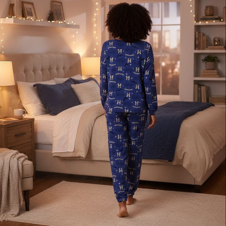 Harry Potter L PJ 2-Piece Hogwarts Women Pajama Lounge Set Long Sleeve Top Pant