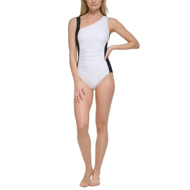 Calvin Klein Colorblock Asymmetric High-Neck Swimwear One-Piece Swimsuit