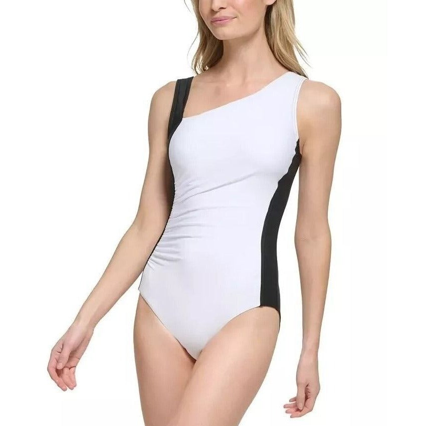 Calvin Klein Colorblock Asymmetric High-Neck Swimwear One-Piece Swimsuit