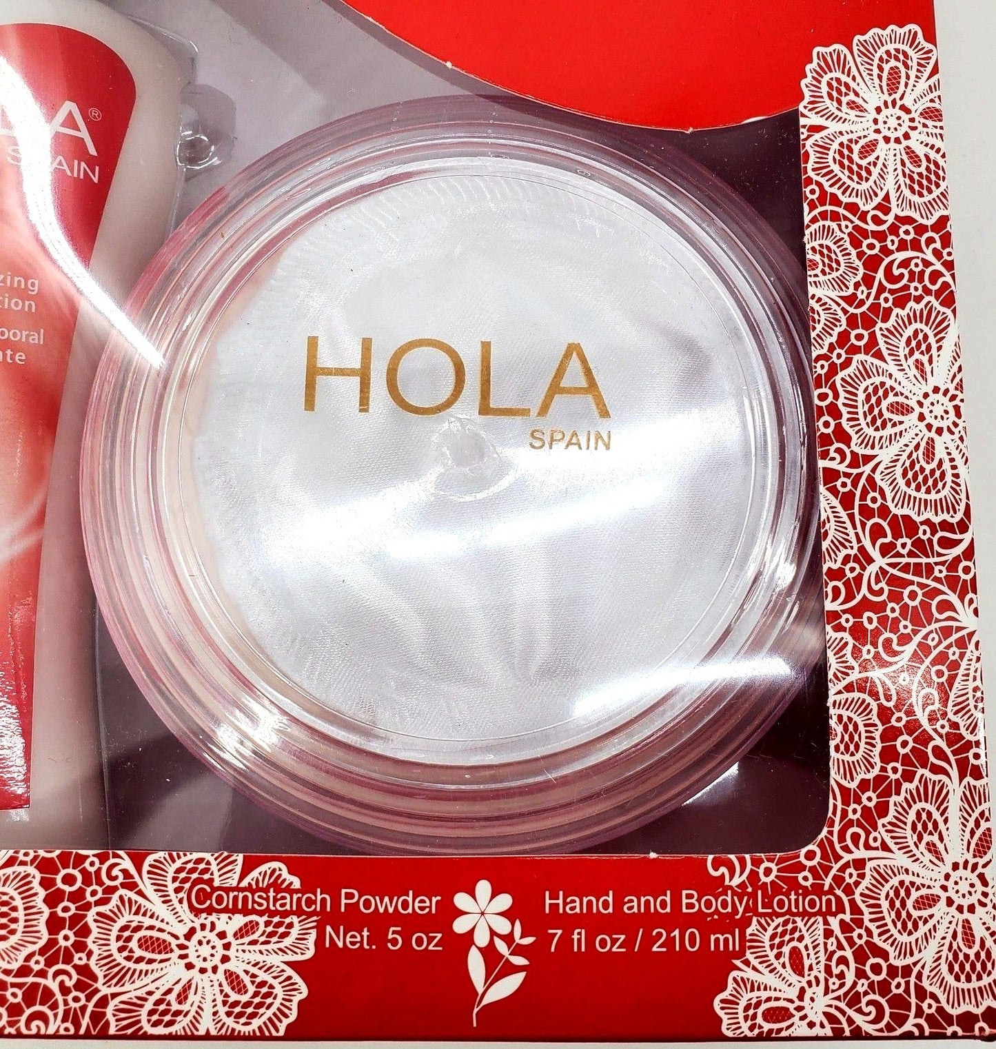 Hola Spain Skincare Set: 5 oz Perfumated Cornstarch Dusting Powder & 7 oz Moisturizing Hand & Body Lotion