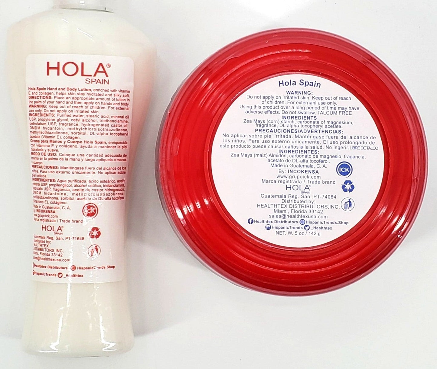 Hola Spain Skincare Set: 5 oz Perfumated Cornstarch Dusting Powder & 7 oz Moisturizing Hand & Body Lotion