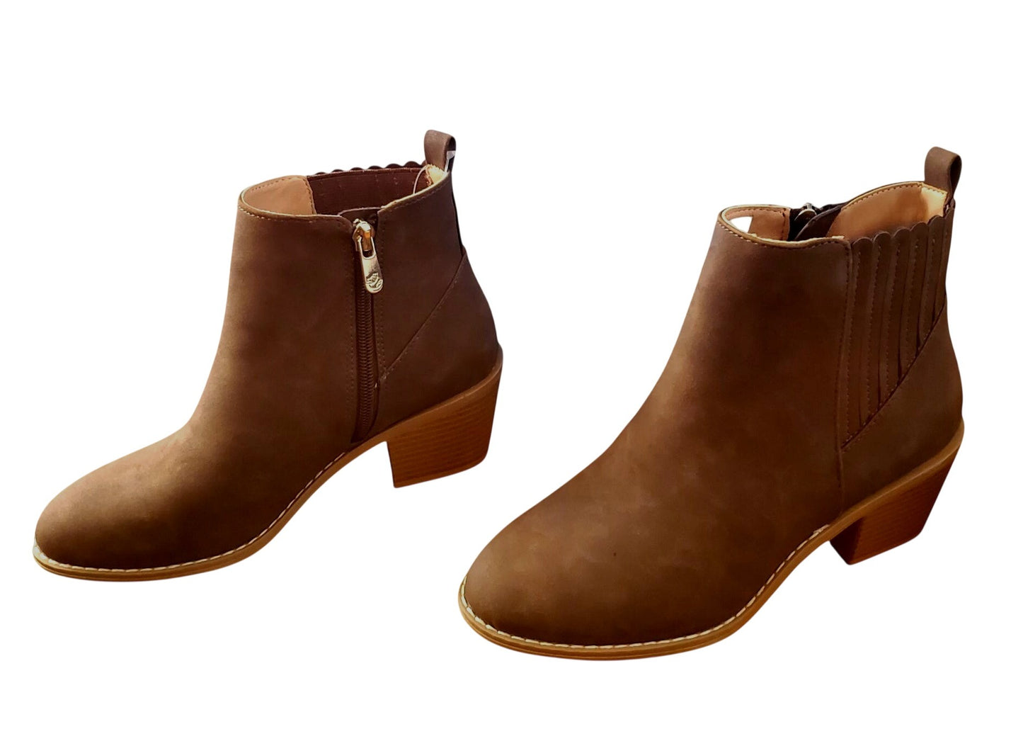 Draper James Womens Elle Bootie Chunky Stacked Heel Zip-up Ankle Boots Brown