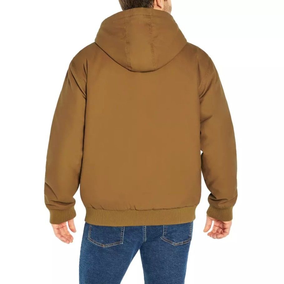 Woolrich Men's Canvas Hooded Jacket Plaid Kangaroo Pocket Zipper Hoodie Brown