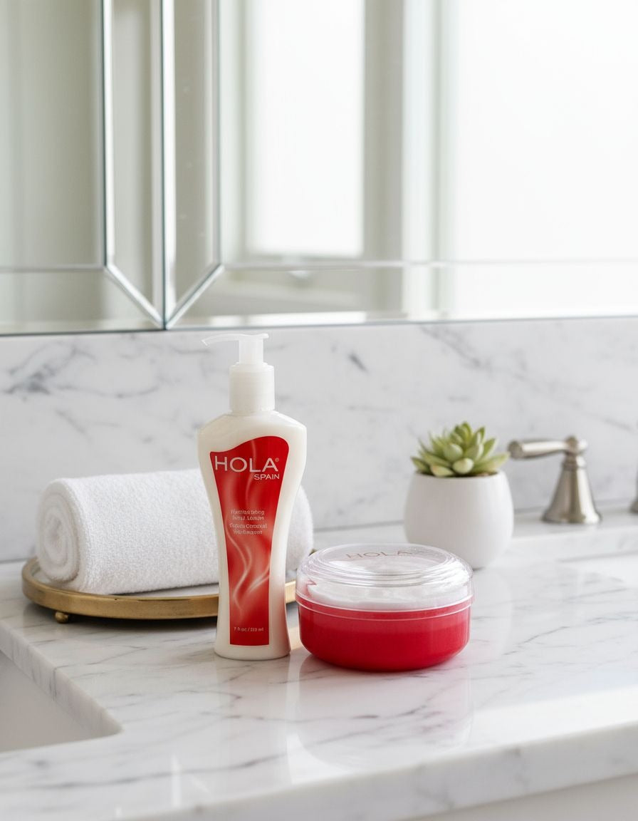 Hola Spain Skincare Set: 5 oz Perfumated Cornstarch Dusting Powder & 7 oz Moisturizing Hand & Body Lotion