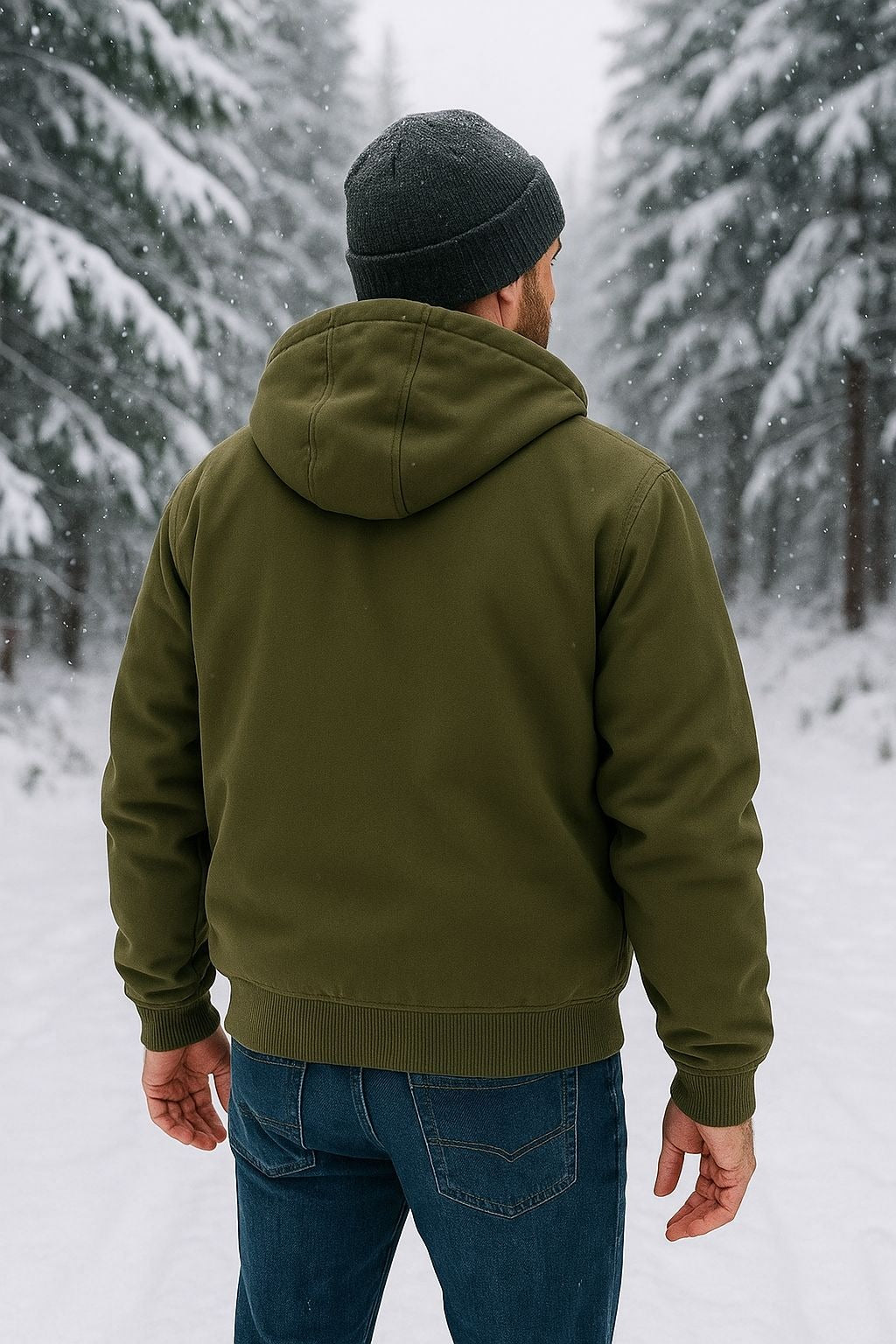 Woolrich Men's Canvas Hooded Jacket Plaid Kangaroo Pocket Zipper Hoodie Green