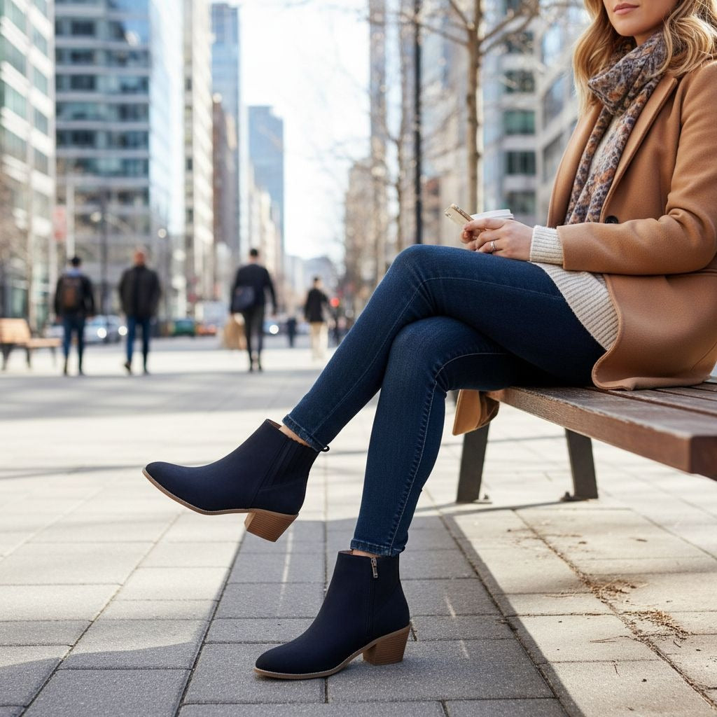 Draper James Womens Elle Bootie Chunky Stacked Heel Zip-up Ankle Boots Black