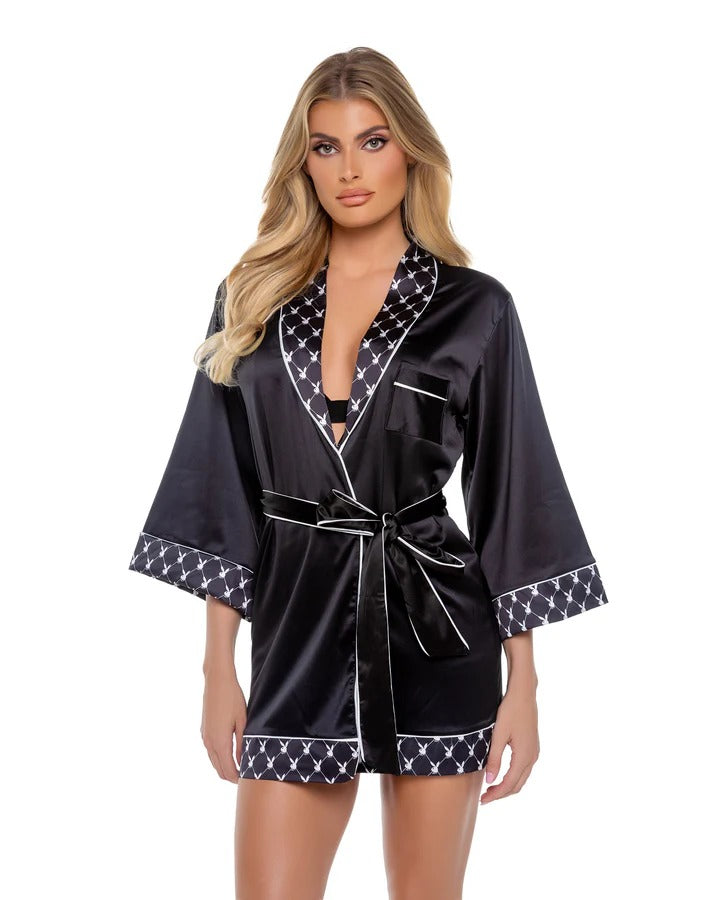 Playboy Silky Belted Robe Loungewear Luxury Dramatic Lingerie Sleepwear