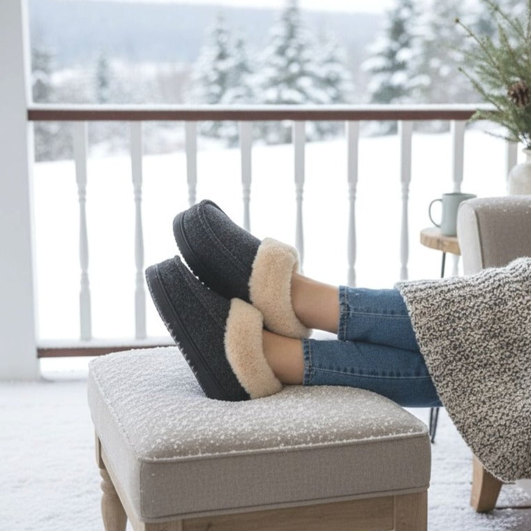 Dearfoams Slippers Woman Winter House Faux Fur Shoes Indoor Outdoor Leisure Black