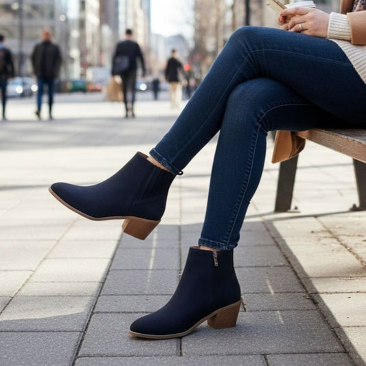 Draper James Womens Elle Bootie Chunky Stacked Heel Zip-up Ankle Boots Black