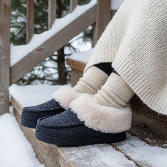 Dearfoams Women Faux Fur House Shoe Slippers Corduroy Winter Fuzzy Slip-on