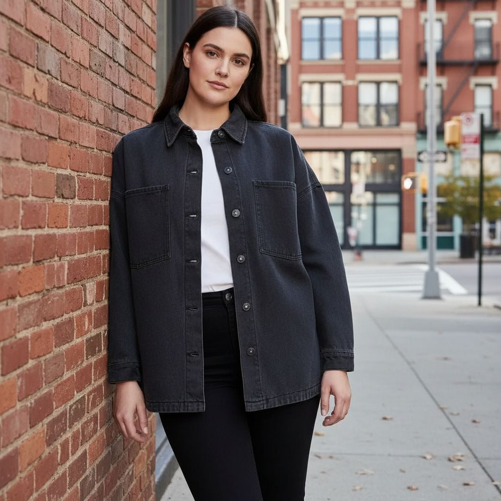 Hudson Denim Button-up Shacket Oversized Boyfriend Fit Cotton Shirt Jacket Top