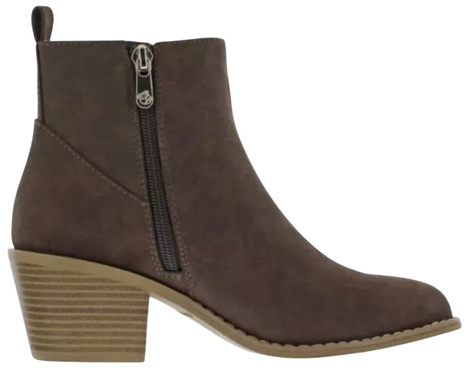 Draper James Womens Elle Bootie Chunky Stacked Heel Zip-up Ankle Boots Brown