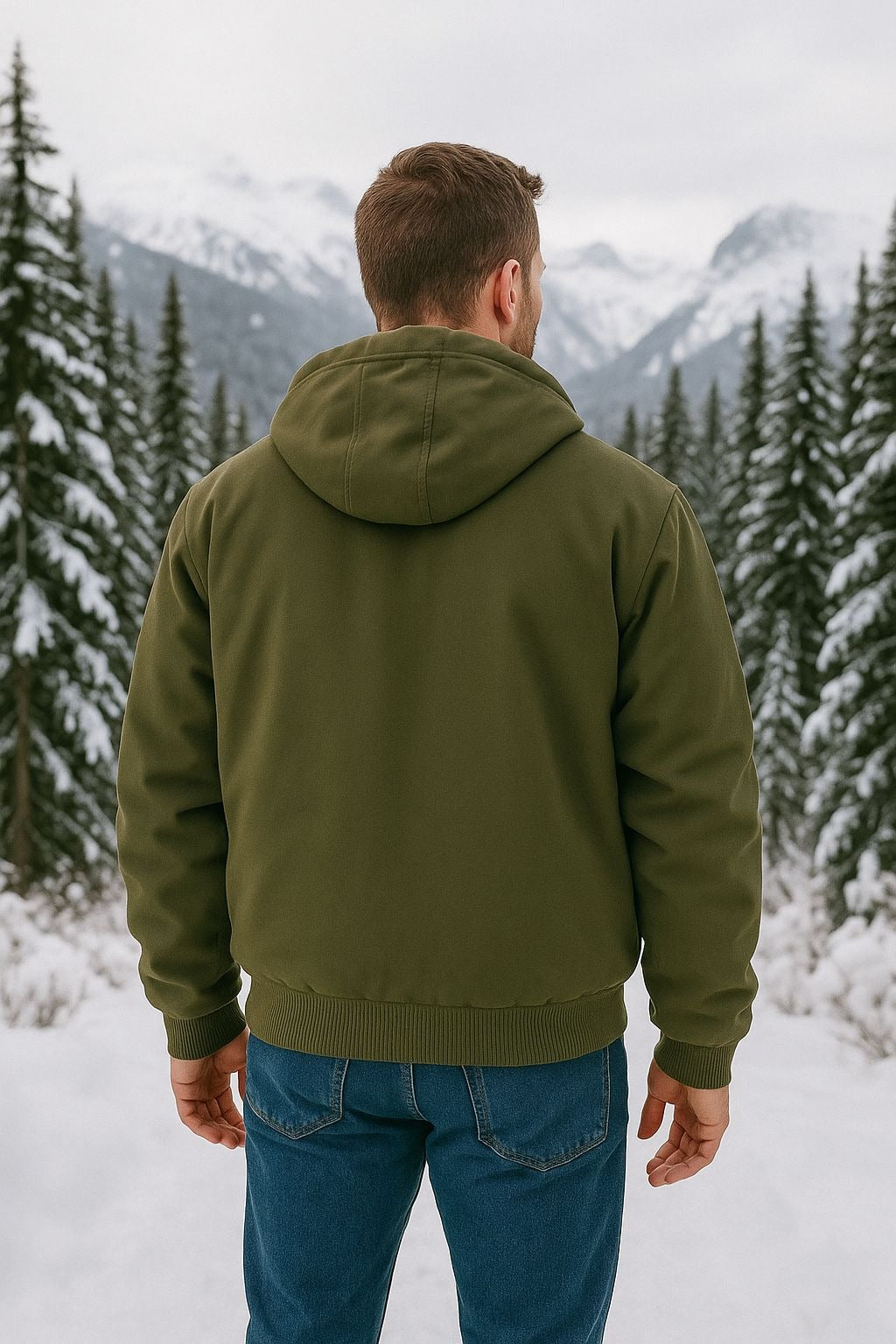 Woolrich Men's Canvas Hooded Jacket Plaid Kangaroo Pocket Zipper Hoodie Green