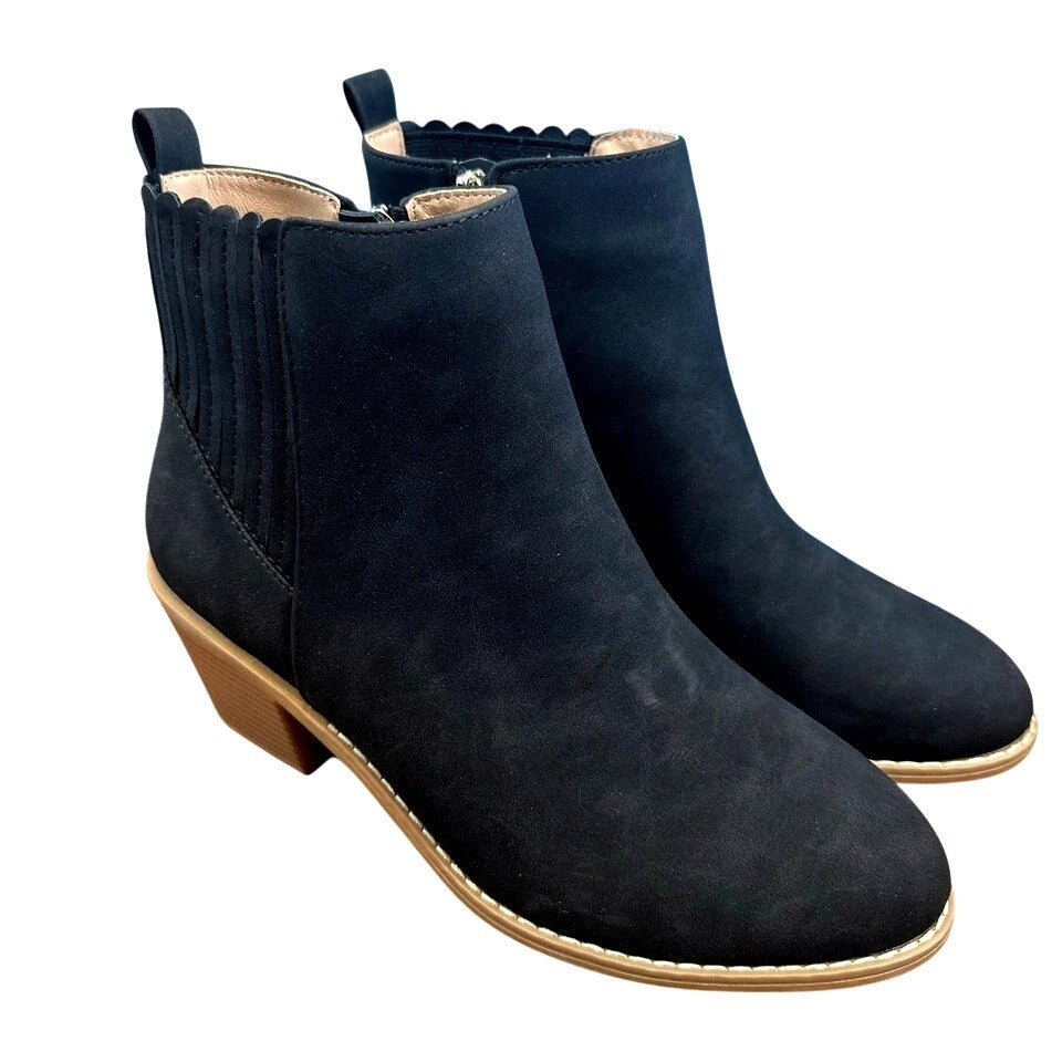 Draper James Womens Elle Bootie Chunky Stacked Heel Zip-up Ankle Boots Black