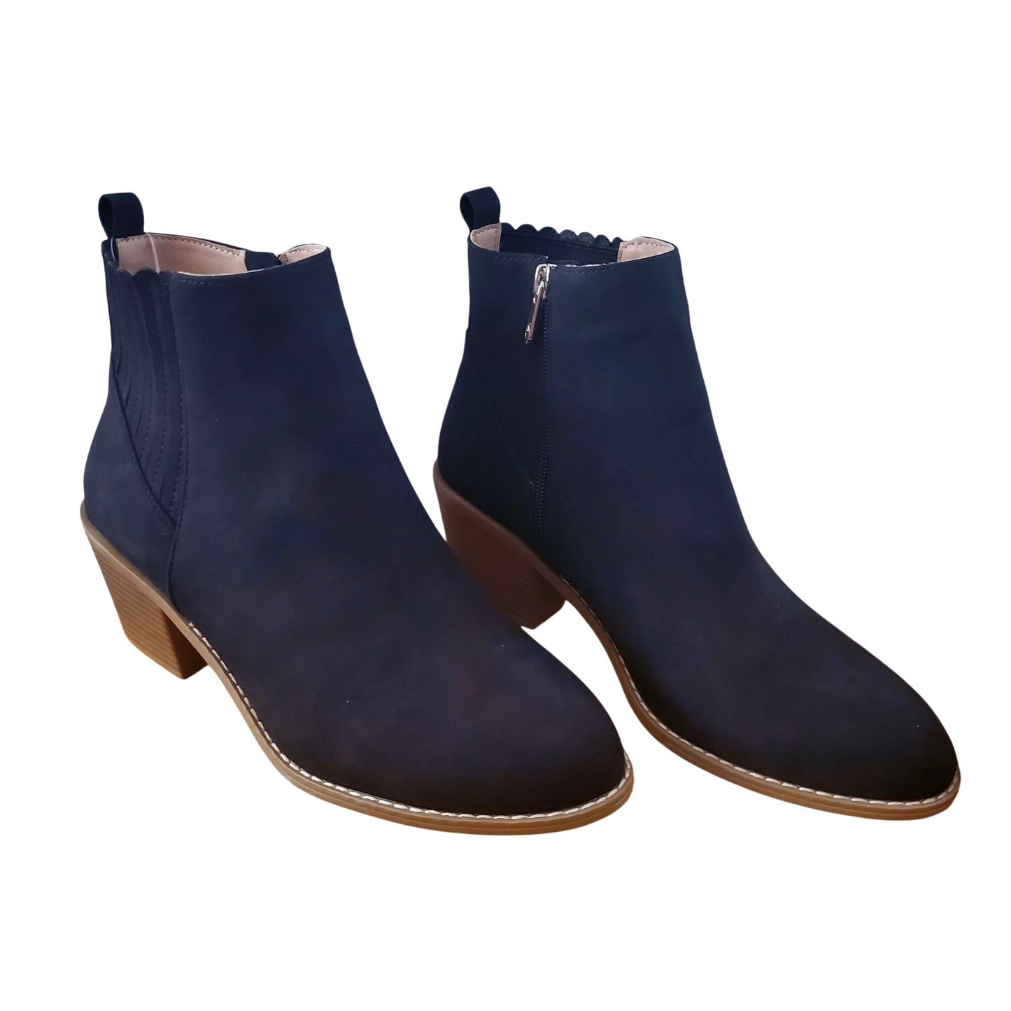 Draper James Womens Elle Bootie Chunky Stacked Heel Zip-up Ankle Boots Black