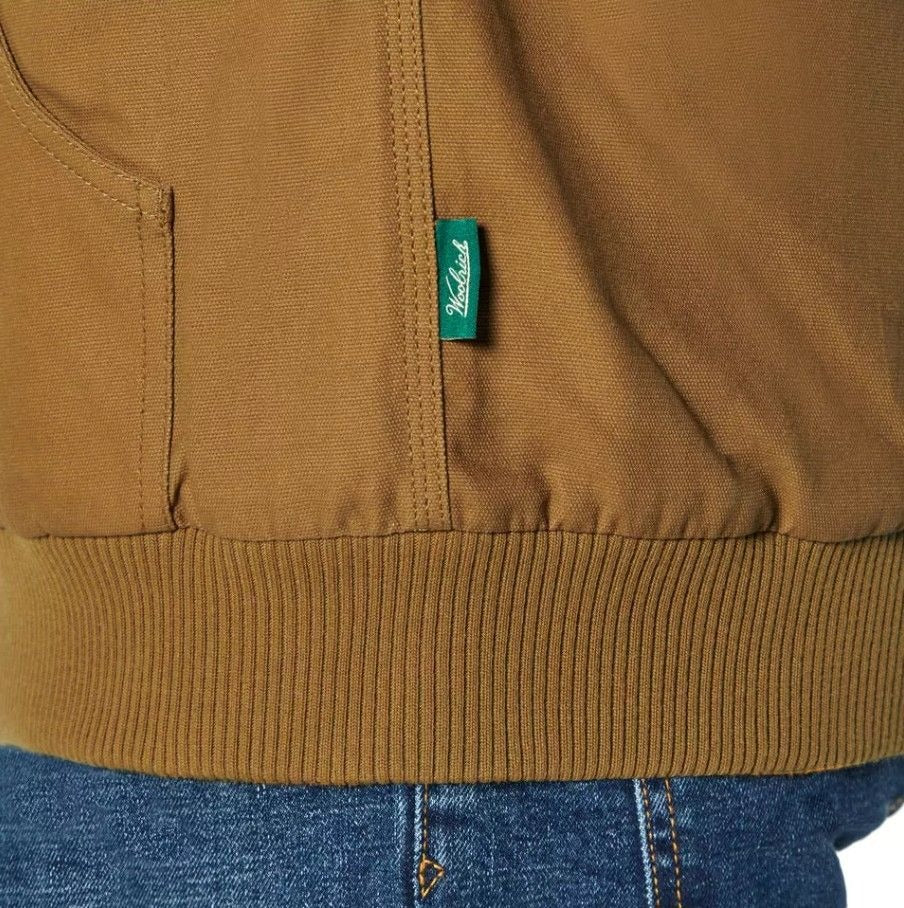 Woolrich Men's Canvas Hooded Jacket Plaid Kangaroo Pocket Zipper Hoodie Brown