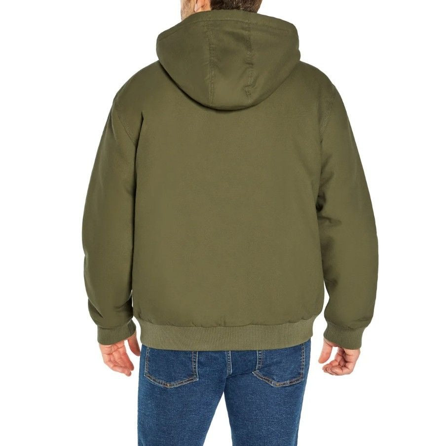 Woolrich Men's Canvas Hooded Jacket Plaid Kangaroo Pocket Zipper Hoodie Green