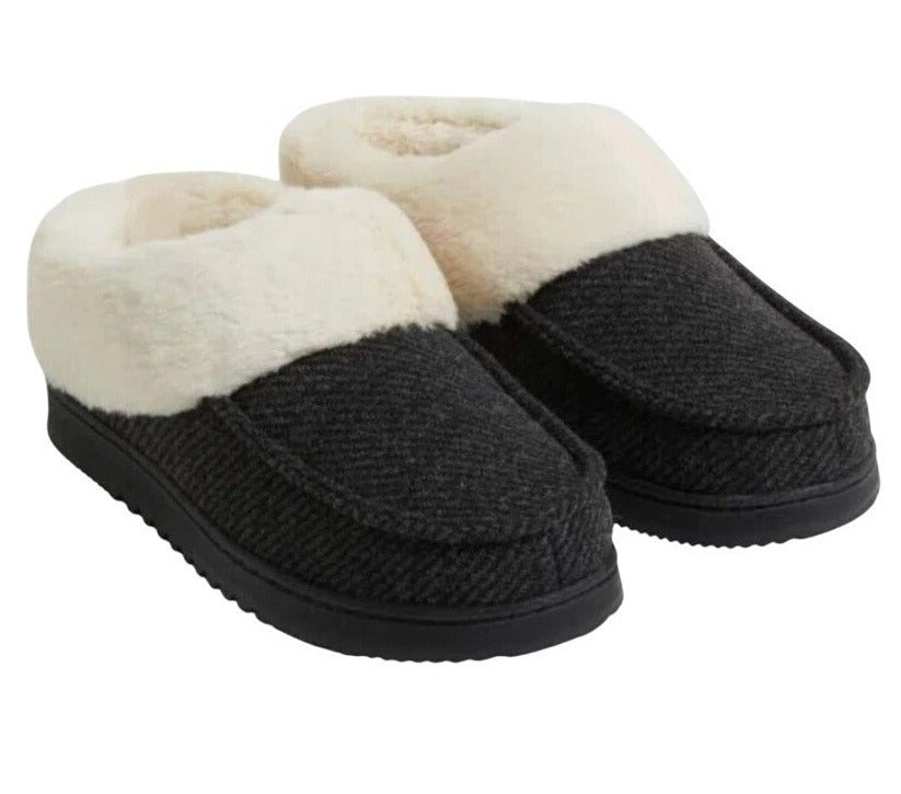 Dearfoams Women Faux Fur House Shoe Slippers Corduroy Winter Fuzzy Slip-on