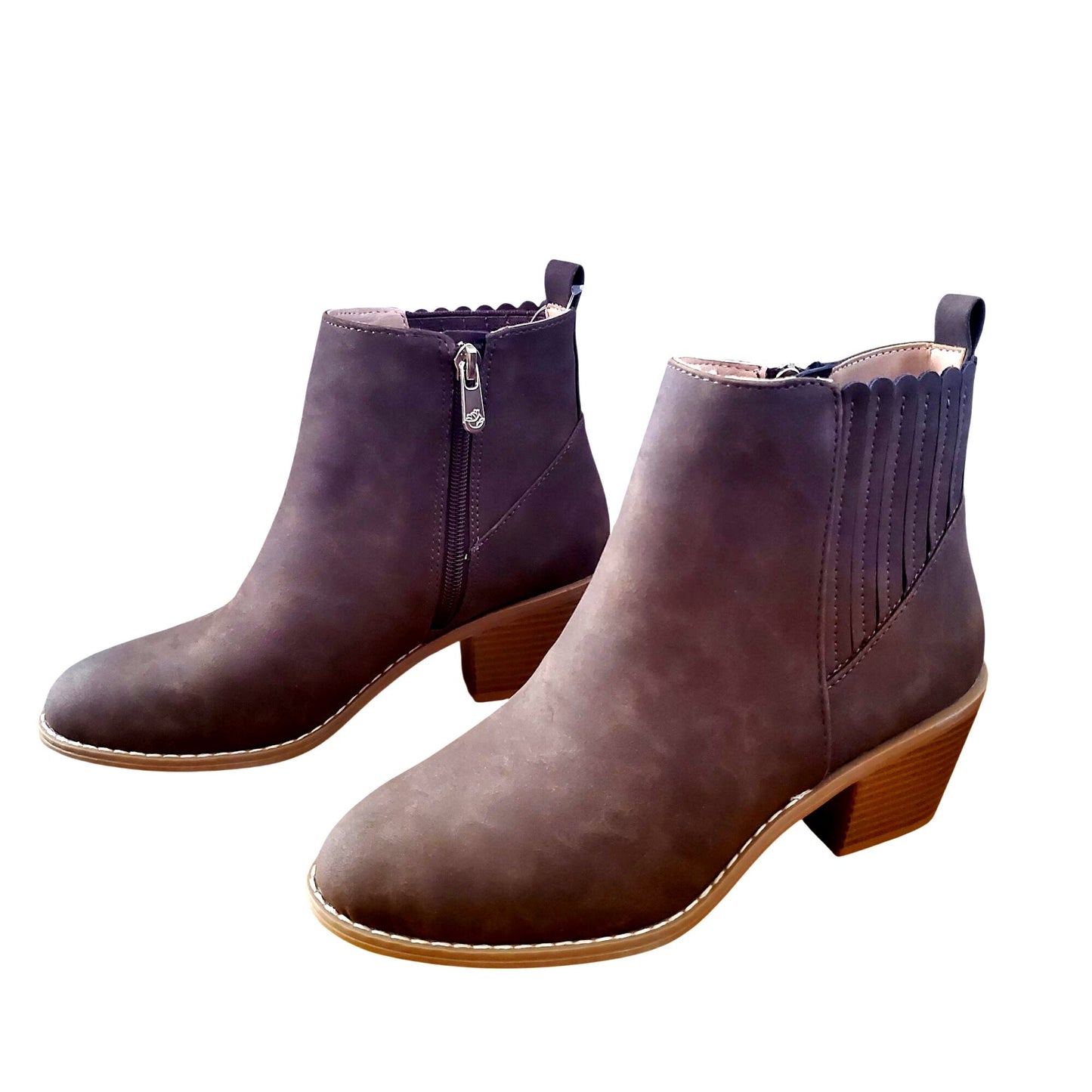 Draper James Womens Elle Bootie Chunky Stacked Heel Zip-up Ankle Boots Brown