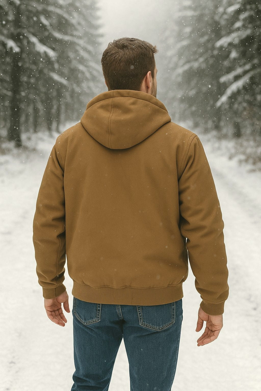 Woolrich Men's Canvas Hooded Jacket Plaid Kangaroo Pocket Zipper Hoodie Brown