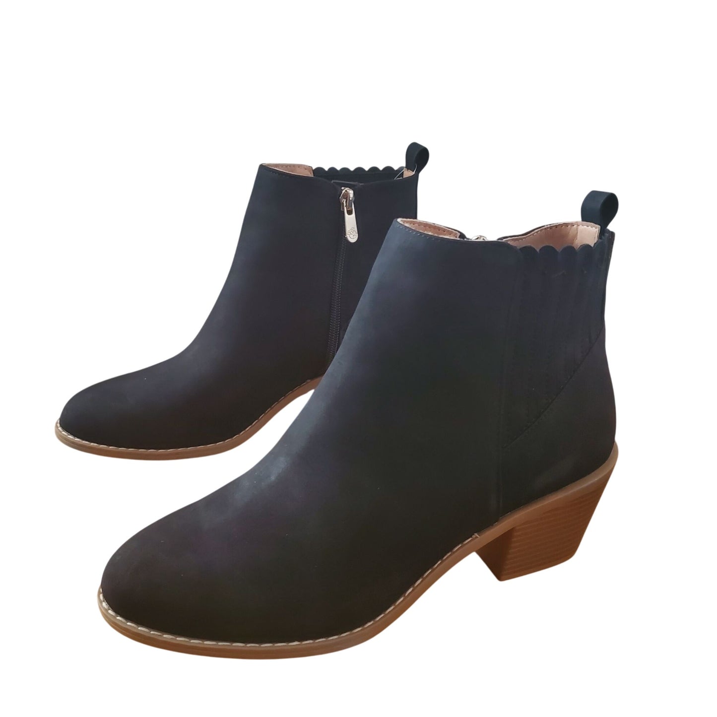 Draper James Womens Elle Bootie Chunky Stacked Heel Zip-up Ankle Boots Black