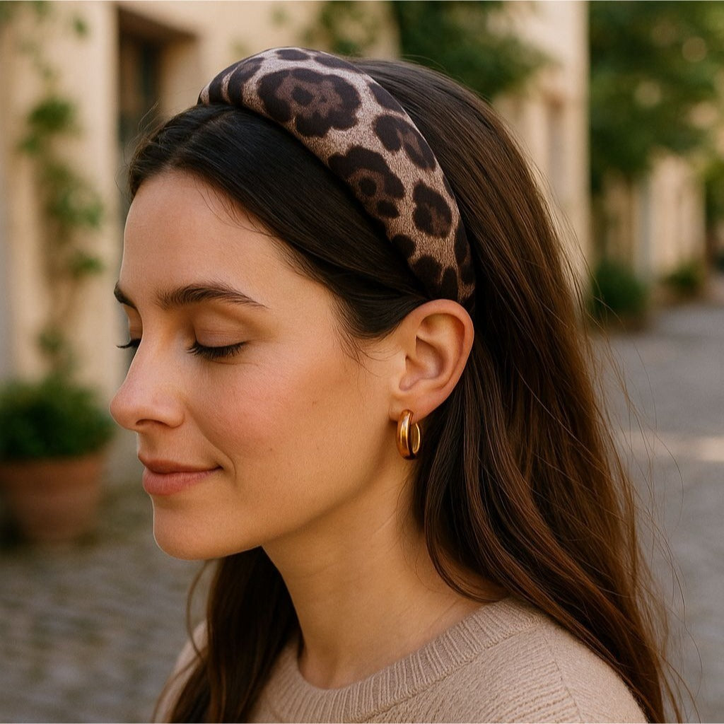 Wide Leopard Padded Headband Animal Print Hair Band Accessory Plush Retro