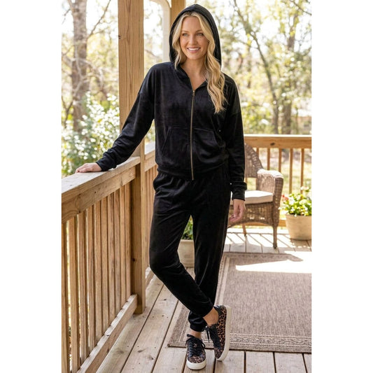 Felina Velour Zip Hoodie Jacket Matching Jogger Pants 2 Piece Set Tracksuit