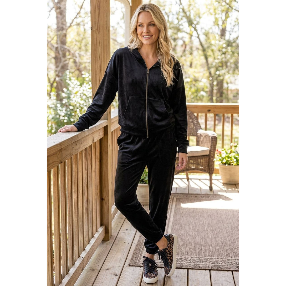 Felina Velour Zip Hoodie Jacket Matching Jogger Pants 2 Piece Set Tracksuit