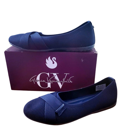 GV Gloria Vanderbilt Debbie Knit Double Strap Flat Ballet Shoes Slip-on Blue